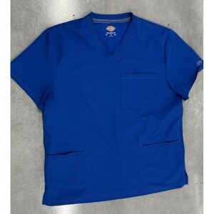 Dickies Dynamix‎ Men's Scrub Top Blue Size XL Stretch V-Neck 3 Pocket
